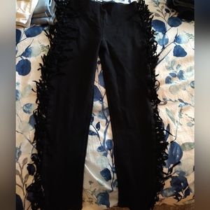 YES Vintage Leather Fringe Black Leggings